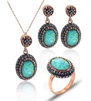 Yeşil Paraiba ve Swarovski Taşlı 925 Ayar Gümüş Kadın Üçlü Set 201025578