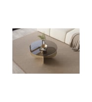 Traverten Mermer Desen Füme Cam Orta Sehpa