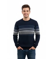 Erkek Sıfır Yaka Kazak Selanik Örgü Klasik Kalıp 5245C BGL-ST04860 (Lacivert)