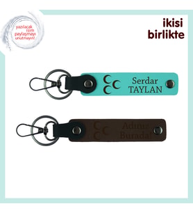 Sevdiğinle Paylaşılacak Anlamlı Set – Üç Hilal Temalı Deri Anahtarlık, Turkuaz-Kahve