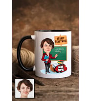 Kadın Türkçe Öğretmenine Hediye Karikatürlü Siyah Kupa Bardak