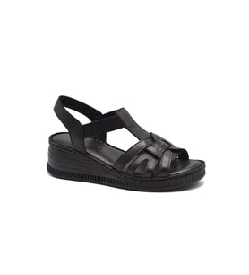 Venüs 24028801 Kadın Hakiki Deri Dolgu Topuk Comfort Sandalet (Siyah)