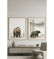 Minimalist Ayı ve Doğa Sanatı 2’li Ahşap Çerçeveli Tablo Seti