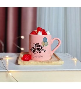 Happy Birthday Tasarımlı Kişiye Özel Pembe Türk Kahvesi Fincanı
