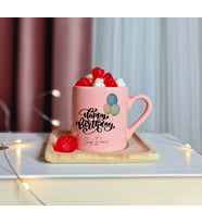 Happy Birthday Tasarımlı Kişiye Özel Pembe Türk Kahvesi Fincanı