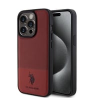 Apple iPhone 15 Pro Uyumlu Kılıf U.S. Polo Assn. Orjinal Lisanslı Suni Deri Arka Yüzey Baskı Logolu Örgü Desenli Kapak (Kırmızı)