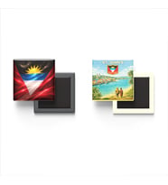 Buzdolap Magnetleri - Antigua ve Barbuda Bayrağı ve Saint John's Retro Tema - 2'li Set Magneti
