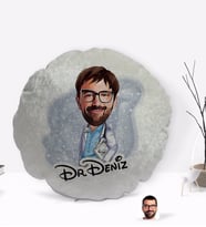 BK Gift Kişiye Özel İsimli Erkek Doktor Karikatürlü Yuvarlak Dekoratif Kırlent Yastık-8