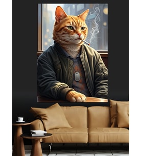 Sigara İçen Kedi Portresi Dekoratif Kanvas - Mdf Ahşap Tablo