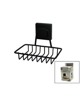 SİYAH - METAL KATI SABUNLUK KARE GÜÇLÜ YAPIŞKANLI 11X12.5X11CM (5680)