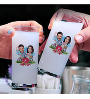 Bisikletteki Çift Karikatürlü İkili Rakı Bardağı Seti