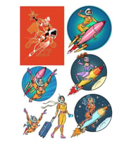 Astronot Kadın Sticker Set 2 7 Parça Telefon, Tablet, Defter, Laptop Sticker