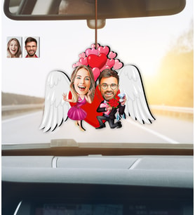 Kişiye Özel Karikatürlü Sevgililer Günü Hediyesi Ahşap Araba Dikiz Ayna Süsü