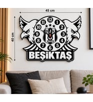 Beşiktaş Çift Kartal Duvar Saati 45x40 cm 3 mm MDF Kişiye Özel İsimli Taraftar Dekorasyonu