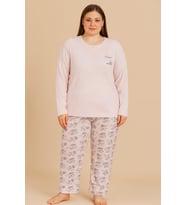 Kadın Büyük Beden 05150 % 100 Pamuk Raporlu İnterlok Pijama Takımı SOMON
