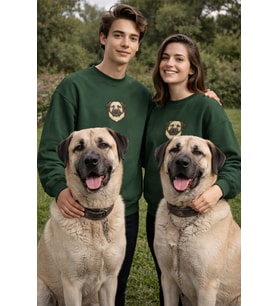Kangal Köpek Desenli Sevgili Sweatshirt – Unisex Çift Kombini (Koyu Yeşil)