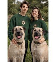 Kangal Köpek Desenli Sevgili Sweatshirt – Unisex Çift Kombini (Koyu Yeşil)