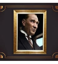 Altın Varaklı Çerçeveli Paspartulu Atatürk Tablo DC0643 (Gold)