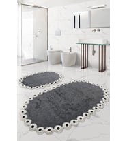 Gülruba Oval Antrasit Çeyizlik Dantelli 2'li Banyo Paspası Seti Kaymaz Tabanlı 