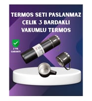 Mey İthalat® Paslanmaz Termos ve İkili Bardak Seti 6-12 Saat Sıcak/Soğuk Tutma
