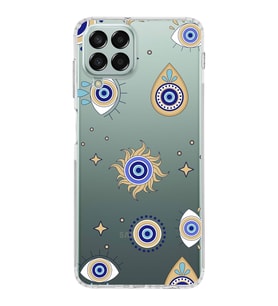 PrintiFy Samsung Galaxy M33 ile Uyumlu 1mm Slim Fit Nazar Boncuğu 5 Baskılı Şeffaf  Kılıf