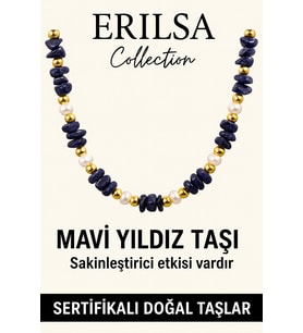 Sertifikalı Kırık Taşlı Model İnci - Mavi Yıldız Taşı Kolye
