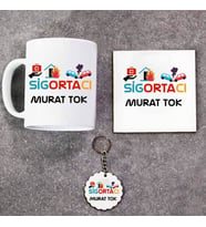Sigortacı Kupa Bardak Altlık ve Anahtarlık Hediye Seti (Model 1)