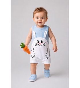 Erkek Bebek Tavşan Desenli Yazlık Tulum Fitilli Pamuklu Kolsuz Bebek Tulumu Çıtçıtlı Romper 0-9 Ay