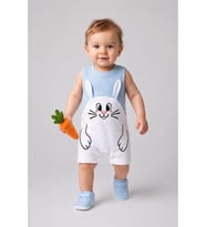 Erkek Bebek Tavşan Desenli Yazlık Tulum Fitilli Pamuklu Kolsuz Bebek Tulumu Çıtçıtlı Romper 0-9 Ay