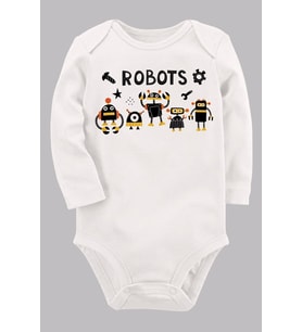 Organik Baskılı Pamuklu Unisex Bebek Body UZUNE174