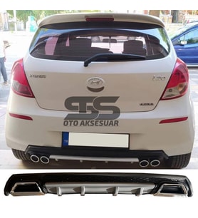 Hyundai i20 Difüzör Arka Tampon Eki 2 Egzoz Çıkışlı Gri Lüx Tip