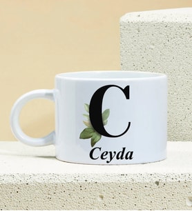 Kişiye Özel Baş Harf Ve İsim Soyisim Tasarımlı Porselen Kupa Nescafe Fincanı