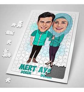 Kişiye Özel Yapboz Sevgilim ve Ben Esprili Karikatürlü Puzzle