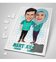 Kişiye Özel Yapboz Sevgilim ve Ben Esprili Karikatürlü Puzzle