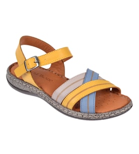 Castle Black Hakiki Deri Comfort Kadın Sandalet CB-22382 SARI MULTİ