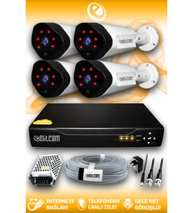 ELITCAM 4 Kameralı Uzay 4 Dış Kamera Set HDD'siz Full HD Gece Görüşlü Güvenlik Kamerası Sistemi