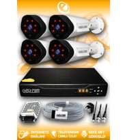 ELITCAM 4 Kameralı Uzay 4 Dış Kamera Set HDD'siz Full HD Gece Görüşlü Güvenlik Kamerası Sistemi
