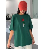 Unisex Rose Baskılı T-shirt (Yeşil)