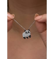 925 Ayar Gümüş Rodyum Kaplama Zirkon Taşlı Panda Kolye