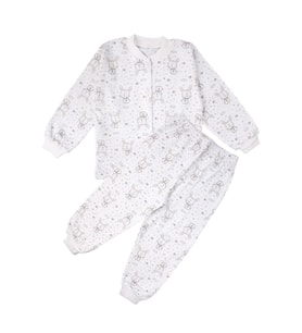 Kız Çocuk Ekru Tavşan Desenli Çıtçıtlı Pijama Takımı