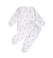 Kız Çocuk Ekru Tavşan Desenli Çıtçıtlı Pijama Takımı
