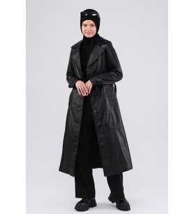 Kadın Hakiki Deri Pardesü (Siyah)