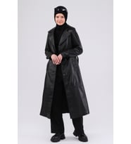 Kadın Hakiki Deri Pardesü (Siyah)