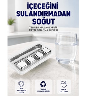 Paslanmaz Çelikten Üretilmiş Metal Buz Küpü Seti ve Buz Klipsi