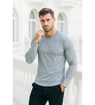 Erkek Uzun Kollu Bisiklet Yaka Tişört - %100 Pamuk Basic Relaxed T-shirt