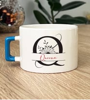 Kişiye Özel Q Harfli İsme Özel Hediye Lüks Fincan İsimli İsim Yazılı (Mavi)