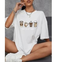 Baskılı Oversize Bisiklet Yaka T-shirt - Beyaz