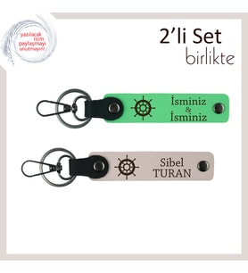 Denizle Bütünleşen Tarzlara Özel, İsme Yazılabilir Gemi Anahtarlık Takımı, Fıstık Yeşil-Pudra