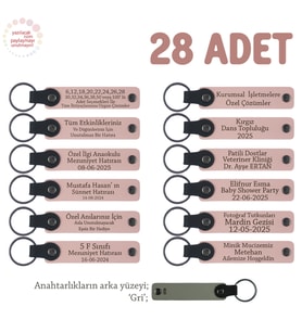 Özel Mevlitleriniz İçin İsim Ve Yazı Yazılabilen 28' li Anahtarlık Hediye Set, Pudra & Gri