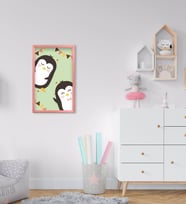 BK Home Tatlı Penguenler Tasarımlı Dekoratif Pembe Ahşap Çerçeveli Çocuk Odası Tablo-1